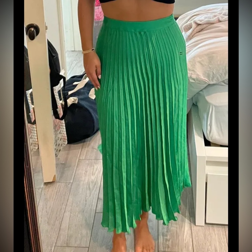 Zara pleated satin midi skirt